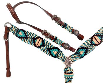 Showman Glade Corded One Ear Headstall and Breastcollar Set #3